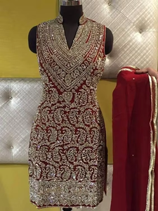 Diseñador de estilo pesado-Kurta con pantalón-vestido con hermosos trabajos para/fiesta/boda = 2021. - Product Image 6