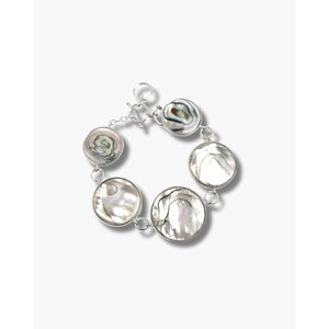 Pulsera de Eslabones Planos Redondos con Baño de Rodio y Detalle Milgrain - Product Image 1