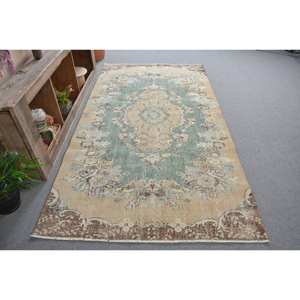 พรมตุรกีวินเทจคลาสสิกสีเบจสีเขียว4.6 x 8.4ft พื้นที่ขนาดใหญ่ขนสัตว์เย็บปะติดปะต่อกันด้วยยางรองสำหรับห้องโถงหรือห้องนอน - Product Image 3