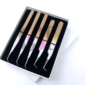 Pinzas para Extensión de Pestañas de Acero Inoxidable con el Mejor Diseño, Rectas, de 45 Grados, con Recubrimiento en Polvo de Doble Color, Antimagnéticas, de 90 Grados - Product Image 1