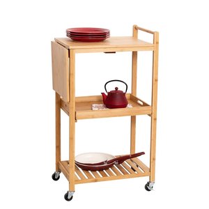 KIBamboo KIB008 Modern Design <b>Oak</b> Mobile Kitchen Shelf with Wheels 38x56x96cm - Product Image 2