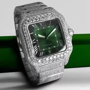 Montre entièrement sertie de diamants de moissanite à cadran vert pour homme, bijoux de rappeur, montre à mouvement automatique de 41 mm, montre hip-hop - Product Image 6