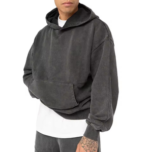 Sudaderas con capucha lavadas con ácido de Hip Hop para hombre, sudaderas con logotipo personalizado 100% OEM, sudaderas de algodón de rizo francés, ropa de calle Unisex de gran tamaño - Product Image 6