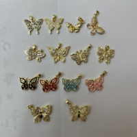 Ciondoli a Farfalla Placcati Oro 18K con Zirconi Rosa e Neri, Ciondoli a Farfalla Smaltati per Collane e Bracciali, Ingrosso OEM ODM