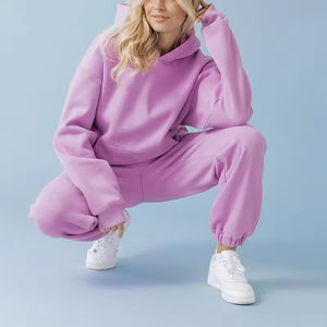 Ensemble de survêtement pour femmes, sweat-shirt à capuche surdimensionné en coton respirant et lourd, pantalon de jogging, vente chaude - Product Image 6