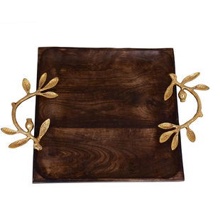 Customizable Oval Wooden <b>Tray</b> Gold Casting Handles Natural Finish for Serving Coffee Living Room Kitchen <b>Catering</b> Home Decor - Product Image 3