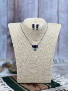 Fait à la main solide 925 en argent Sterling naturel violet Dahilia Turquoise facettes coupe pierres précieuses lunette réglage collier boucle d'oreille ensemble - Product Image 3