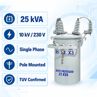 Transformateur de distribution monophasé monté sur poteau certifié TUV 25 kVA 10 kV/230 V pour alimentation électrique extérieure