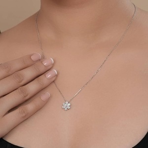 Antique Style Pear Cut Moissanite Diamond Floral Pendant Necklace With 925 <b>Silver</b> Nature Inspired Pendant For Women At Low Price - Product Image 5