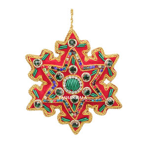Latest Handmade High Class Quality Zari Embroidery With Beaded Work <b>Red</b> Color Unique Star Shape Christmas Tree Hanging <b>Ornament</b> - Product Image 1