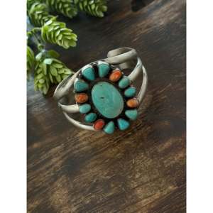 Sheila Becenti Fashion Cuff Bracelet Multi-Strone and Sterling Silver Design - Product Image 4