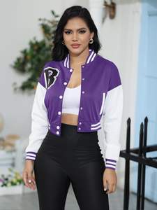 Venta al por mayor en blanco a granel llano púrpura mujeres Universidad versity chaqueta polar béisbol Letterman Varsity chaqueta - Product Image 3