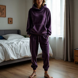 Survêtement en velours pour femmes Ladies Wholesale Pullover Velvet Hoodie Sweatpants Heavyweight Fleece Velour Pullover Track Suit Women - Product Image 3