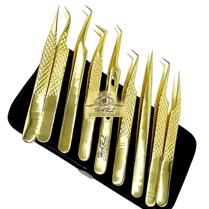 All Gold Finish Eyelash Extension Tweezer Set Customize Tweezers For Eyelash Extension lash tweezers fiber tip Eyelashes <b>Tools</b> - Product Image 2