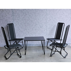Minimalist Living Room Furniture Combo Set Square Oak Wood and 4 Foldable Mesh Chairs Convertible <b>Coffee</b> <b>Table</b>-CBCF291 - Product Image 4