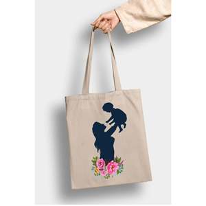 กระเป๋าโท้ทพิมพ์ลายแม่และเด็กแบบเปิดด้านบน - Product Image 1