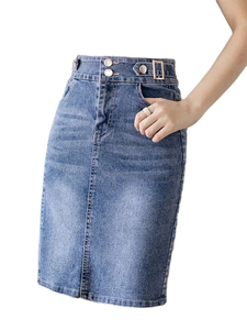 Jupe en jean droite pour femmes Tissu en coton pur Processus de teinture durable Vêtement féminin long élégant - Product Image 3