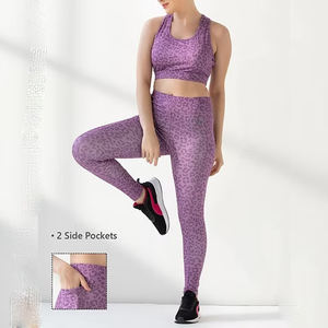 Women's High Waist Active Tights Lilac Ankle-Length Animal Print Yoga <b>Leggings</b> <b>with</b> Side <b>Pockets</b> Wholesale Activewear - Product Image 3