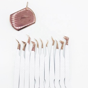 Juego de pinzas para pestañas de acero inoxidable sólido con etiqueta privada personalizada, Punta puntiaguda de oro rosa, pestañas de volumen al por mayor - Product Image 5