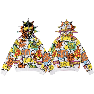 เสื้อฮู้ดพิมพ์ลายการ์ตูนซิปเต็มสำหรับผู้ชายดีไซน์ปักลายการ์ตูน - Product Image 5