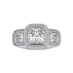 Hermosa novia princesa corte tres laboratorio cultivado diamante anillo de bodas 10K oro sólido rodio compromiso fiesta joyería romántico Halo - Product Image 5