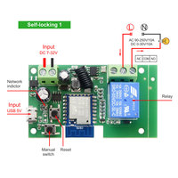 Module de relais intelligent Tuya DC7-32V/USB 5V WiFi RF433 1CH 10A à impulsions et auto-bloquant, contrôleur de moteur de porte de garage Smart Life