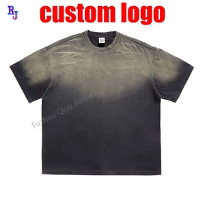 250G T-shirt à logo graphique personnalisé Sun Faded Vintage T-shirt lavé à manches courtes Loose Slim-Fit Smoke Retro Men's Wear t-shirt - Product Image 3