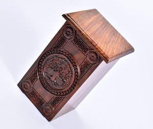 Urna de palisandro para cenizas humanas-Caja de madera de árbol de la vida-Urna de cremación personalizada para cenizas Caja de urna de madera grande hecha a mano - Product Image 4