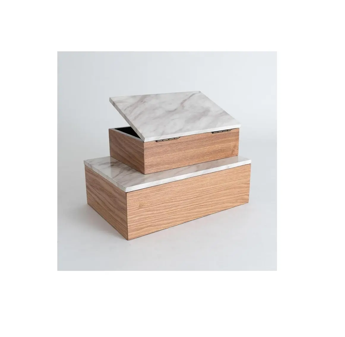 Scatola portagioie in marmo e legno di alta qualità di moda scatola portagioie dal design moderno per forma quadrata 2 pezzi