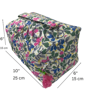 Customizable Eco-Friendly Large Cotton <b>Quilted</b> Wild Flower Travel for <b>Bag</b> Handle Zipper Floral Print Cosmetic Organizer - Product Image 2