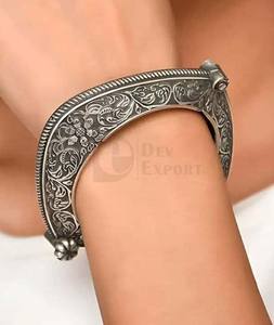 Pure Brass Party Wear <b>Silver</b> Look <b>Bangle</b> Free Size Openable Oxidized <b>Bracelet</b> Adjustable Handmade Bulk Product - Product Image 1