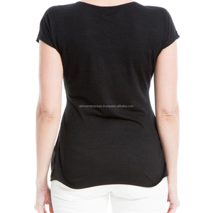 Colección Verano 2024: Camiseta Casual de Gasa para Mujer con Cuello Redondo, Manga Corta, Transpirable, con Ajuste Lateral y Diseño Cruzado Falso - Product Image 3