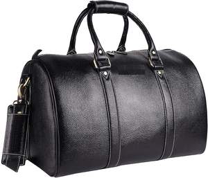 Sac de voyage en cuir noir pour week-end, sac de sport, sac de transport, design simple, sac à main pour voyage d'affaires avec fermeture à glissière - Product Image 1