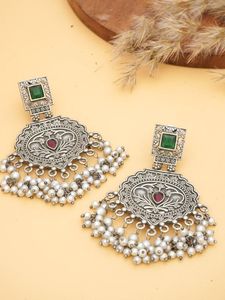 ต่างหูเงินมีสไตล์คล้ายๆกันกับฐานทองเหลือง Monalisa หินห้อยแบบหรูหราสำหรับผู้หญิงและเด็กผู้หญิงเหมาะสำหรับงานปาร์ตี้สวมใส่ตามเทศกาล - Product Image 4