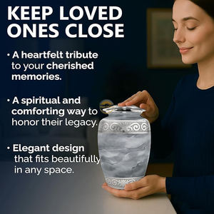 AYAANS-Urna de cremación blanca con revestimiento gris para cenizas humanas o de mascotas con líneas de acento grises sutiles - Product Image 6