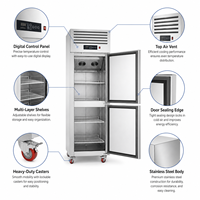 Réfrigérateur vertical commercial 500L à deux portes, en acier inoxydable, avec refroidissement par ventilateur et compresseur Embraco