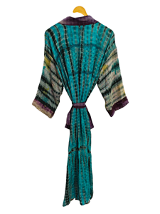 ชุดกิโมโนผ้าไหมส่าหรีลายดอกไม้แนววินเทจชุดคลุมส่าหรีชุดปาร์ตี้ชายหาดผ้านุ่มทำมือสไตล์อินเดีย - Product Image 4