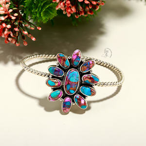 ทำด้วยมือสีชมพูหอยนางรมสีเขียวขุ่นเงินสเตอร์ลิงสร้อยข้อมือปรับได้สำหรับคนรักแฟชั่นเครื่องประดับโบฮีเมียนที่ไม่ซ้ำกันโอกาสพิเศษ - Product Image 2