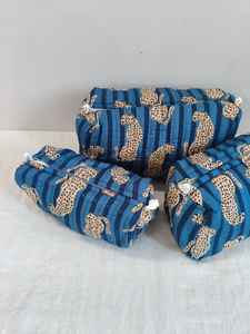 Set of 3 Cotton Quilted Leopard Print <b>Makeup</b> <b>Bags</b> with Zipper Closure Lightweight Travel & for Organizer From Rajasthan - Product Image 5