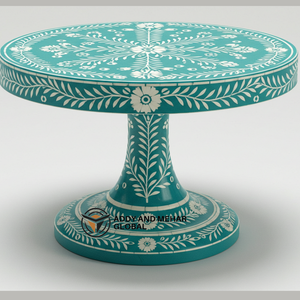 Plato Decorativo para Pasteles y Postres, Base Redonda con Incrustaciones de Hueso Azul Profundo, Ecológico, Hecho a Mano, Antiadherente - Product Image 6