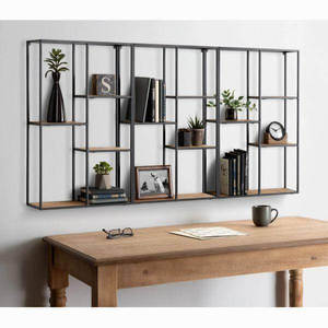 Minimalist Black Metal Frame Multi Compartment Floating Wall Shelves <b>Open</b> Display <b>Unit</b> For Living Room Kitchen Bedroom Decor - Product Image 4