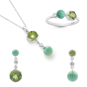 Ensembles de bijoux turquoise en argent Sterling 925 péridot naturel et turquoise pierres précieuses ensembles de réglage de bagues boucles d'oreilles et collier - Product Image 1