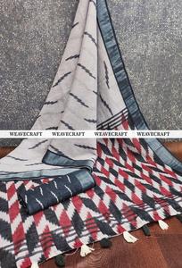 Sari de lino con estampado ikat, corte 6.3, con pieza para blusa. - Product Image 6
