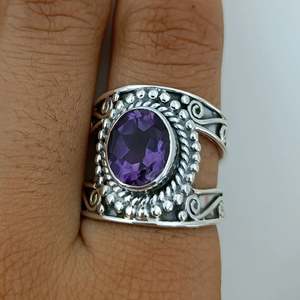 Navya <b>Craft</b> Handmade 925 Sterling Silver Boho Statement <b>Ring</b> Amethyst Oval Platinum Sizes 4-13 for Christmas Anniversary for - Product Image 6