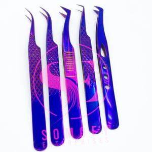 Pinzas para extensiones de pestañas de lujo, volumen de acero de 90 grados, paquete personalizado de Plasma púrpura, puntas de fibra sostenibles ecológicas - Product Image 2