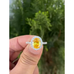 925 Silver Yellow Sapphire Ring with Bezel Setting Inlay Technology - Product Image 1