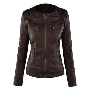 Chaquetas de cuero de oveja y piel de vaca genuina de moda para mujer de alta calidad tamaño personalizado con cuello levantado al por mayor para damas - Product Image 5