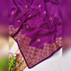 Sari Tussar Puro Premium con Bordado Multihilo, Listo para Usar con Blusa, para Bodas y Fiestas Indias, 120 - Product Image 4