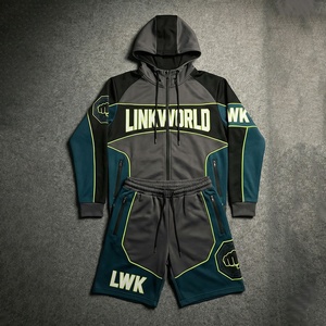 Ensemble de survêtement unisexe en polaire tricoté de haute qualité avec fermeture éclair, style streetwear, logo Linkworld, pour l'hiver - Product Image 1