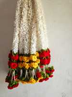 Guirlandes en corde de fleurs artificielles en tissu blanc, jasmin et rose, jaunes, style Art Déco, durables, pour mariage indien, décoration intérieure, cadeau